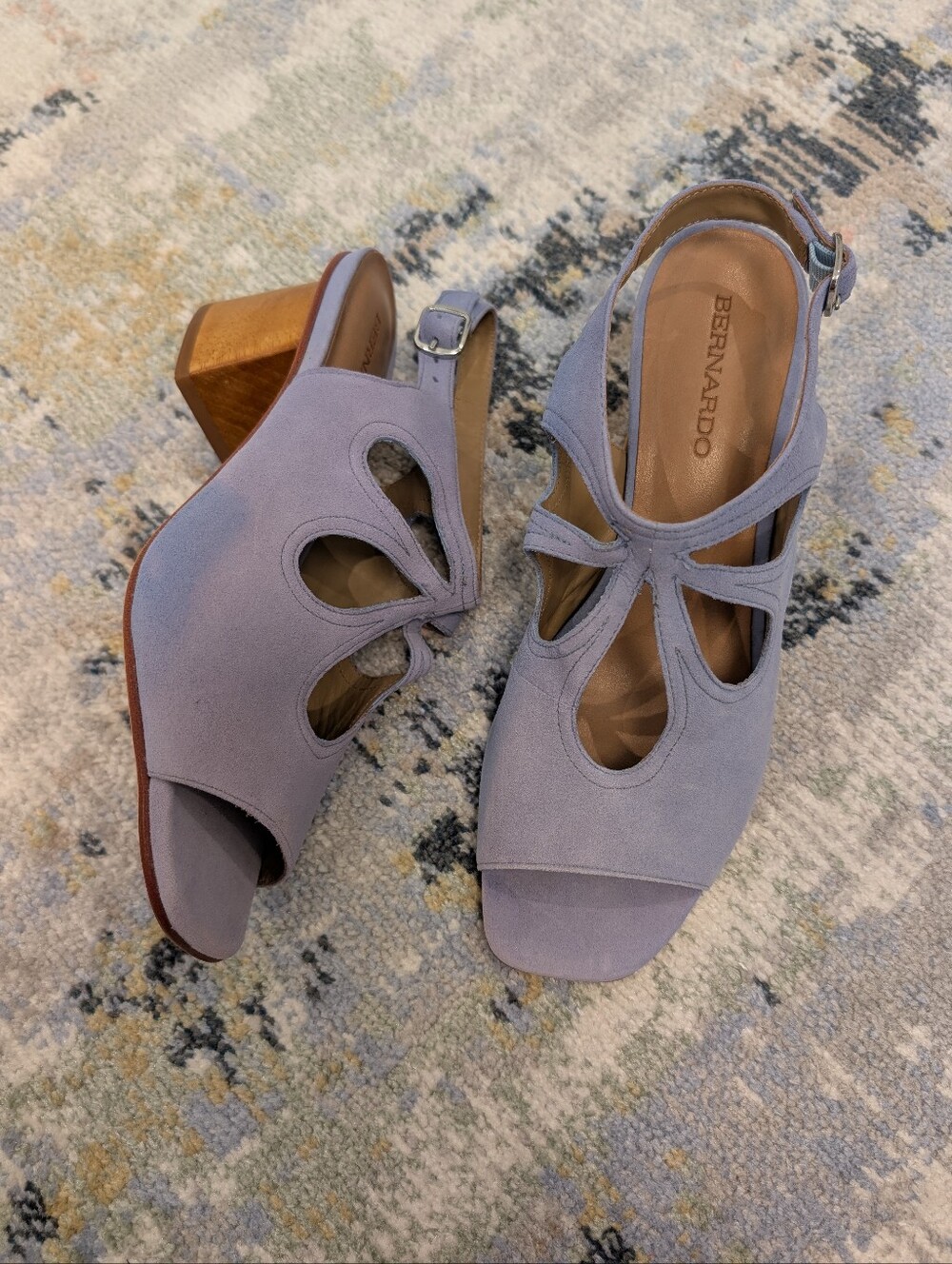 New! Bernardo Lavender Suede Cutout Block Heel Sandals